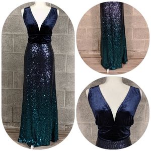 Double Vneck Gradient Sequined Mermaid Gown Sz 16
